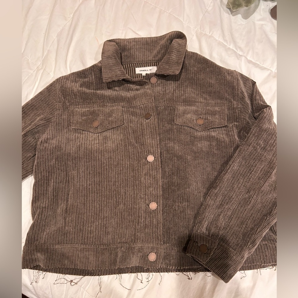 o’neill cropped corduroy raw-hem jacket